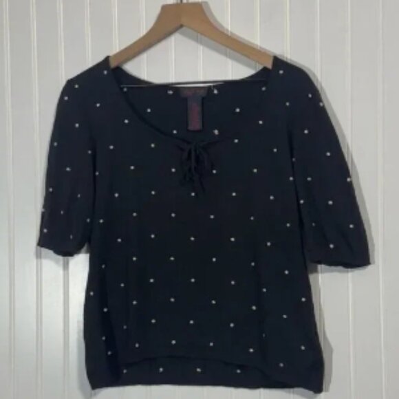 RALPH Ralph Lauren Silk Blend Polka Dot Knit Top Black White Short Sleeve M Y2K - Picture 1 of 6
